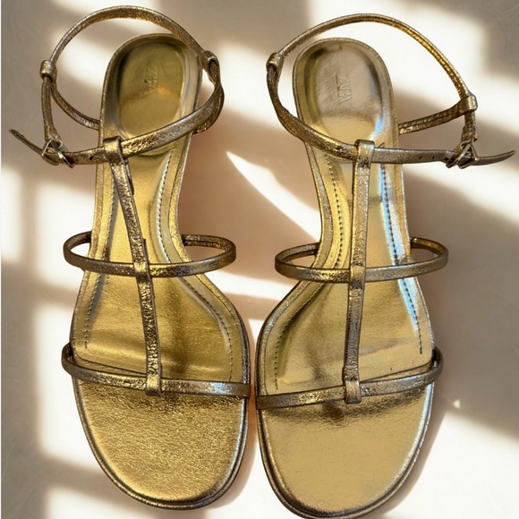 Zara Gold Strappy Sandals - Picture 1 of 4